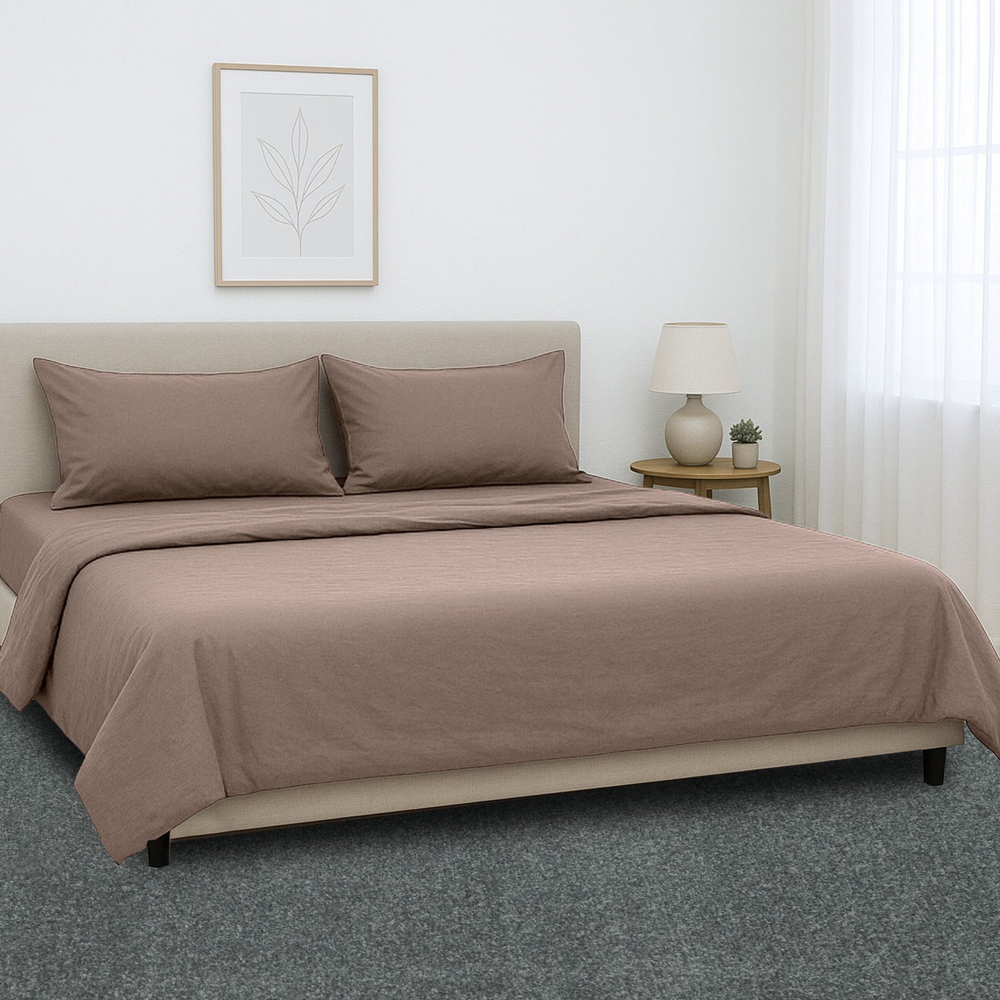 1000 Thread Count Cotton Rich Queen Bed Sheets 4-Piece Set in Linen