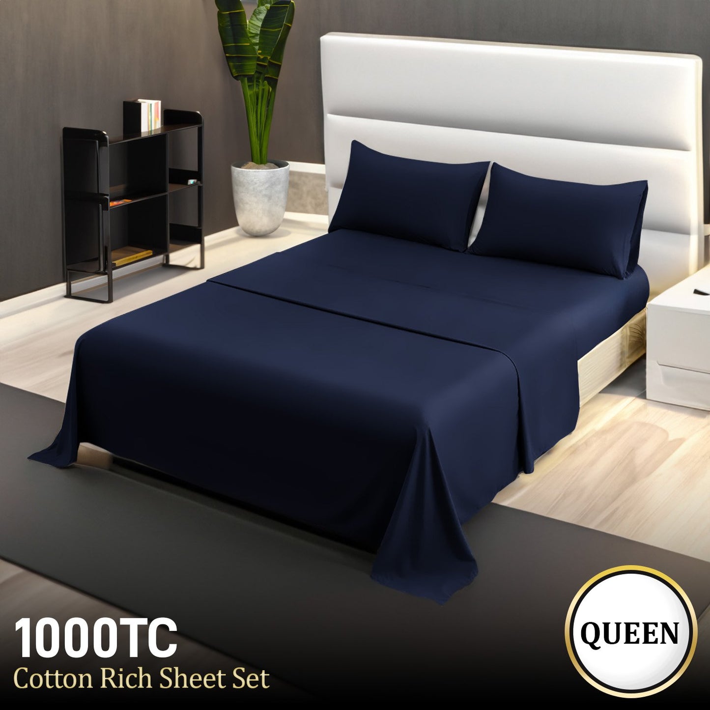 1000 Thread Count Cotton Rich Queen Bed Sheets 4-Piece Set in Navy