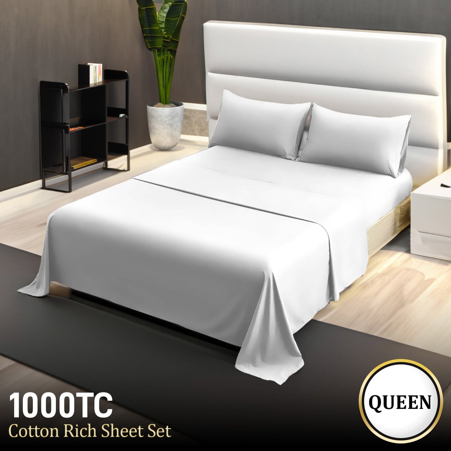 1000 Thread Count Cotton Rich Queen Bed Sheets 4-Piece Set in White