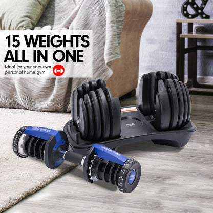 48kg Powertrain Adjustable Dumbbell Home Gym Set - Blue