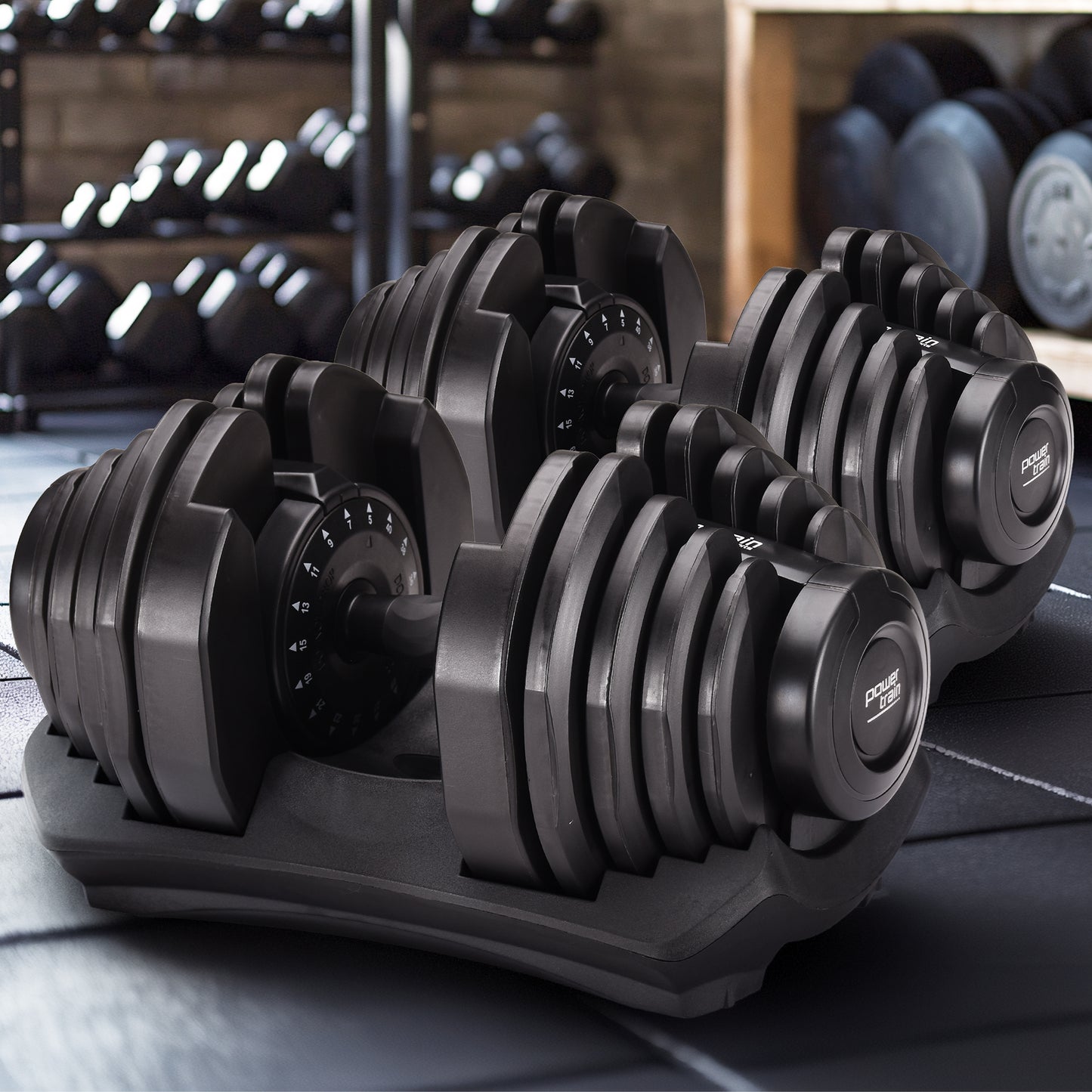 2x 40kg Powertrain Adjustable Dumbbells Home Gym Set