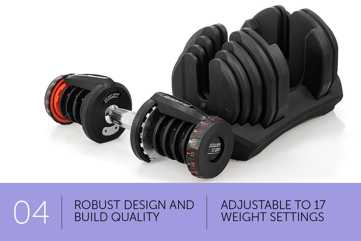 2x 40kg Powertrain Adjustable Dumbbells Home Gym Set