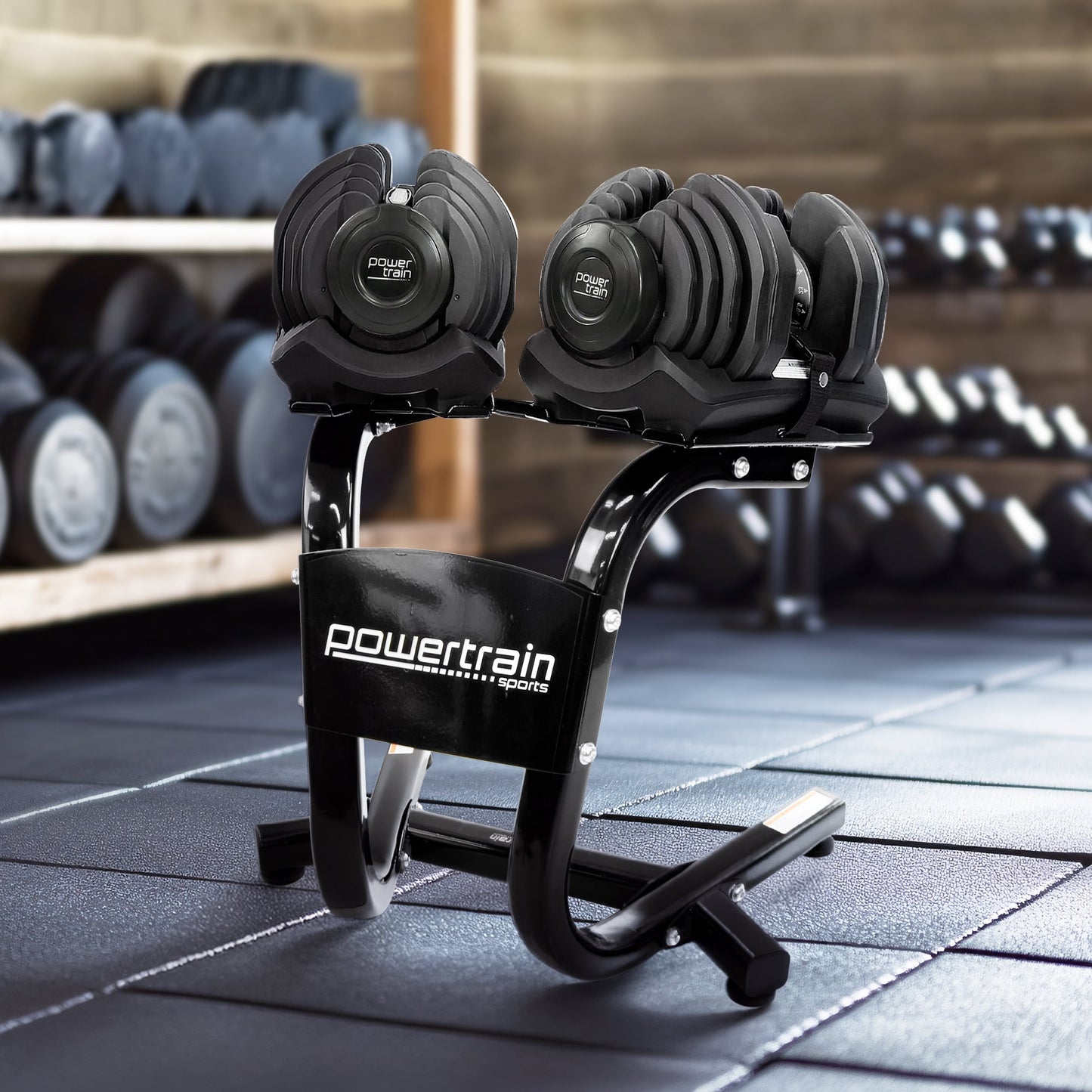 2x 40kg Powertrain Adjustable Dumbbells with Stand