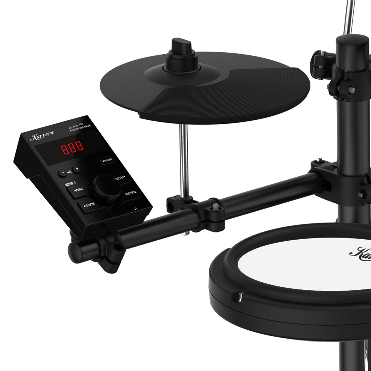 Karrera 18S Electronic Drum Kit Mesh Pads 8in Snare Bluetooth Sounds USB/MIDI Output Kick Pedals Drum Coach & Metronome