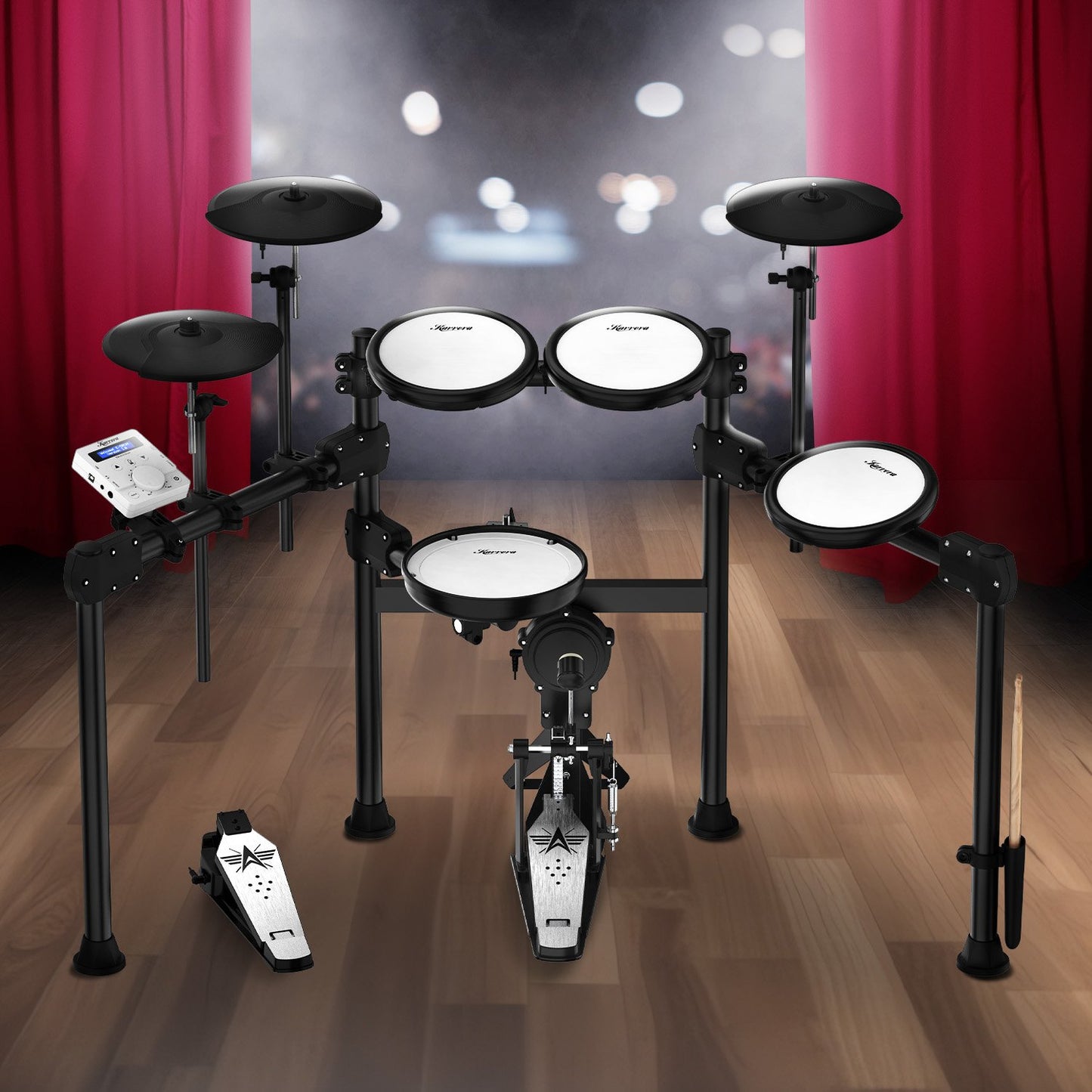 Karrera X23 Electronic Drum Kit with Sound Module, 3 Toms, Snare Quiet Mesh Drum Heads, Cymbals & Pedal