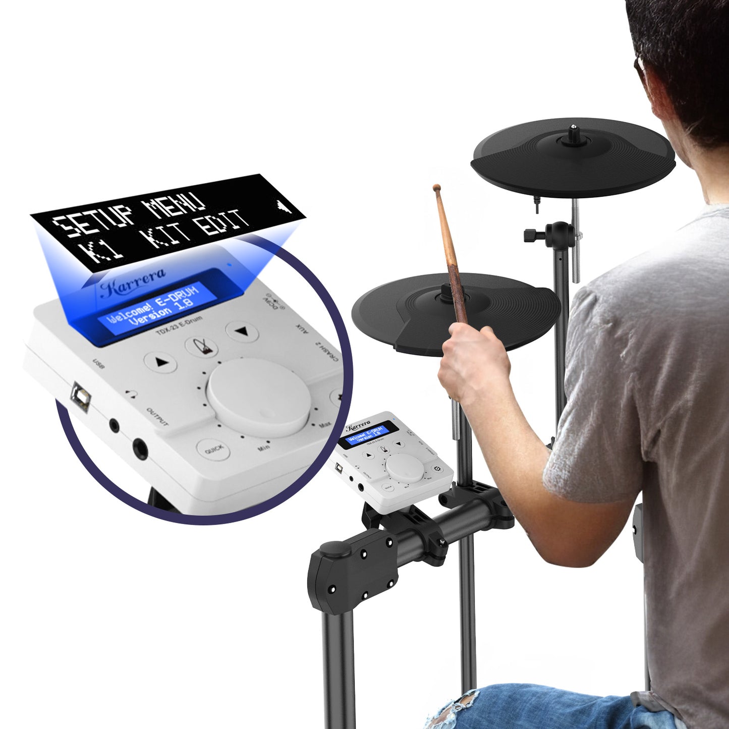 Karrera X23 Electronic Drum Kit with Sound Module, 3 Toms, Snare Quiet Mesh Drum Heads, Cymbals & Pedal
