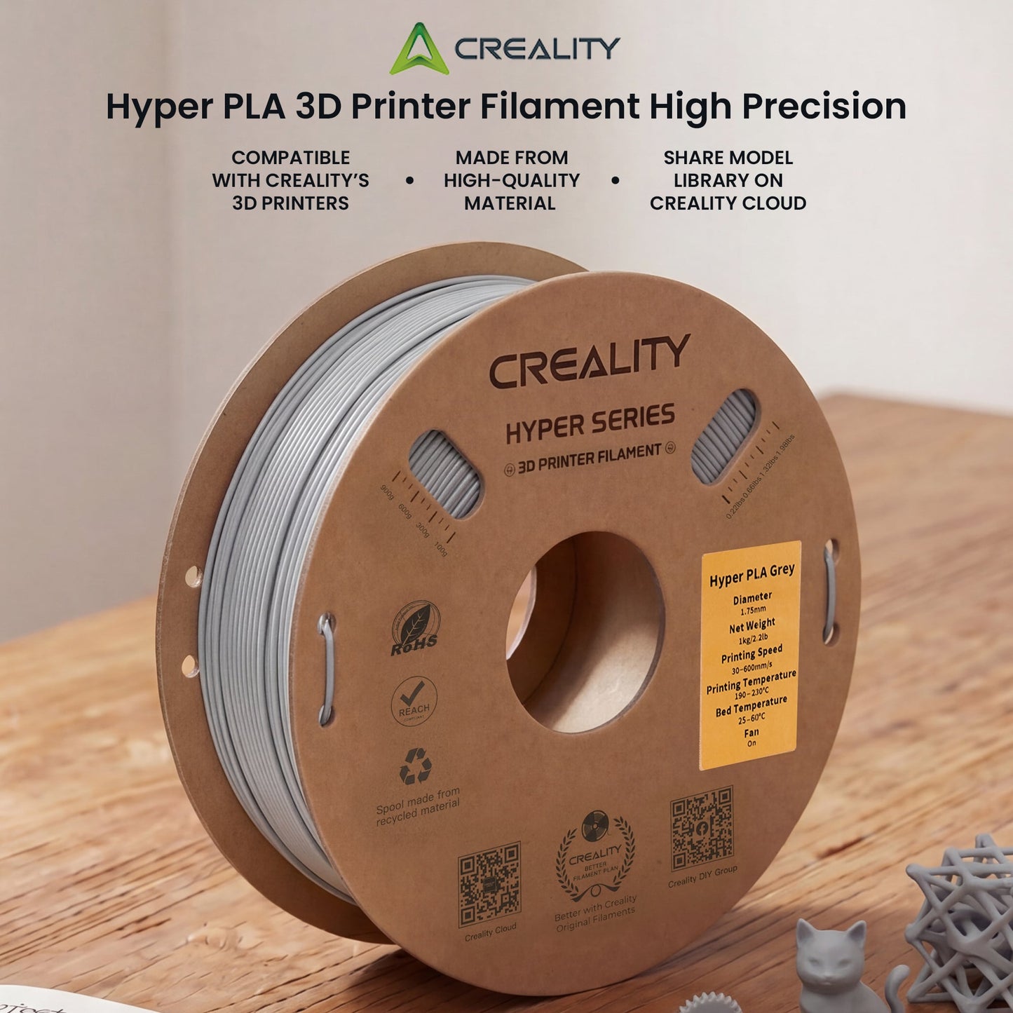 Creality Hyper PLA 3D Printer Filament High Precision - Gray