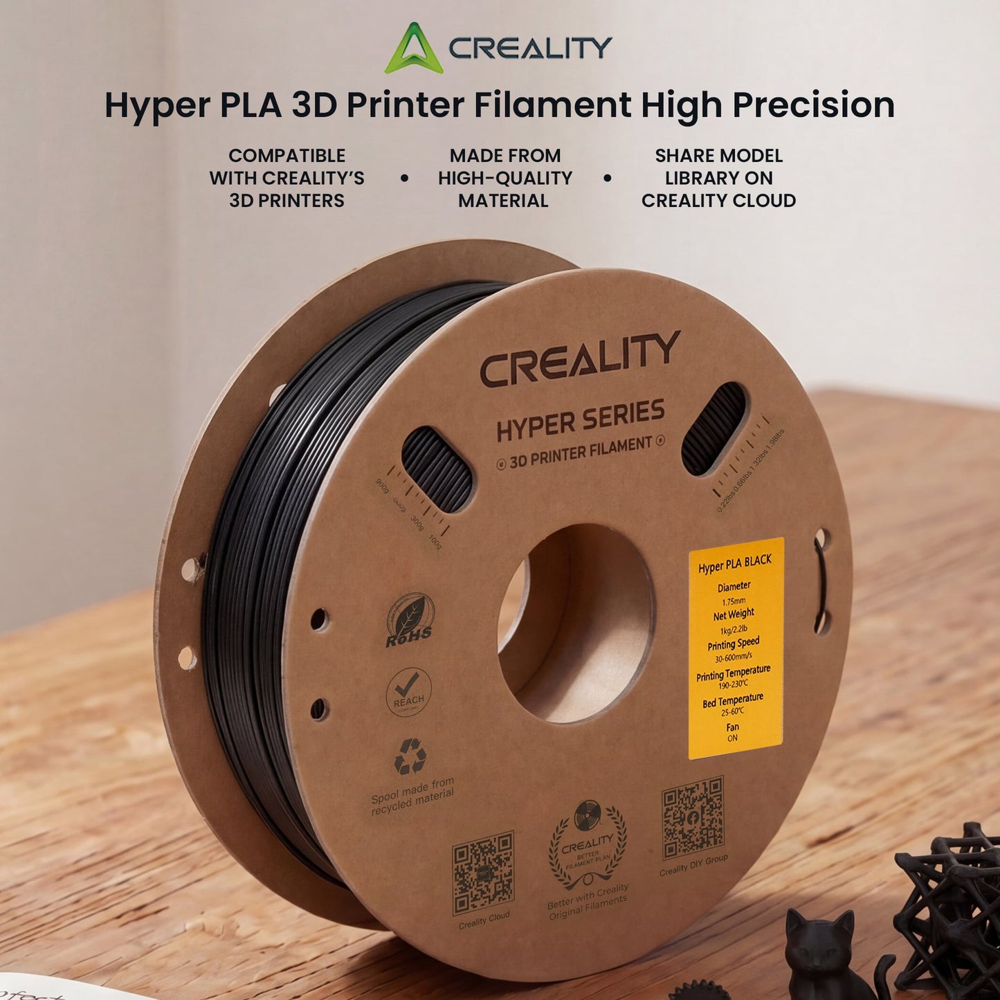 Creality Hyper PLA 3D Printer Filament High Precision - Black