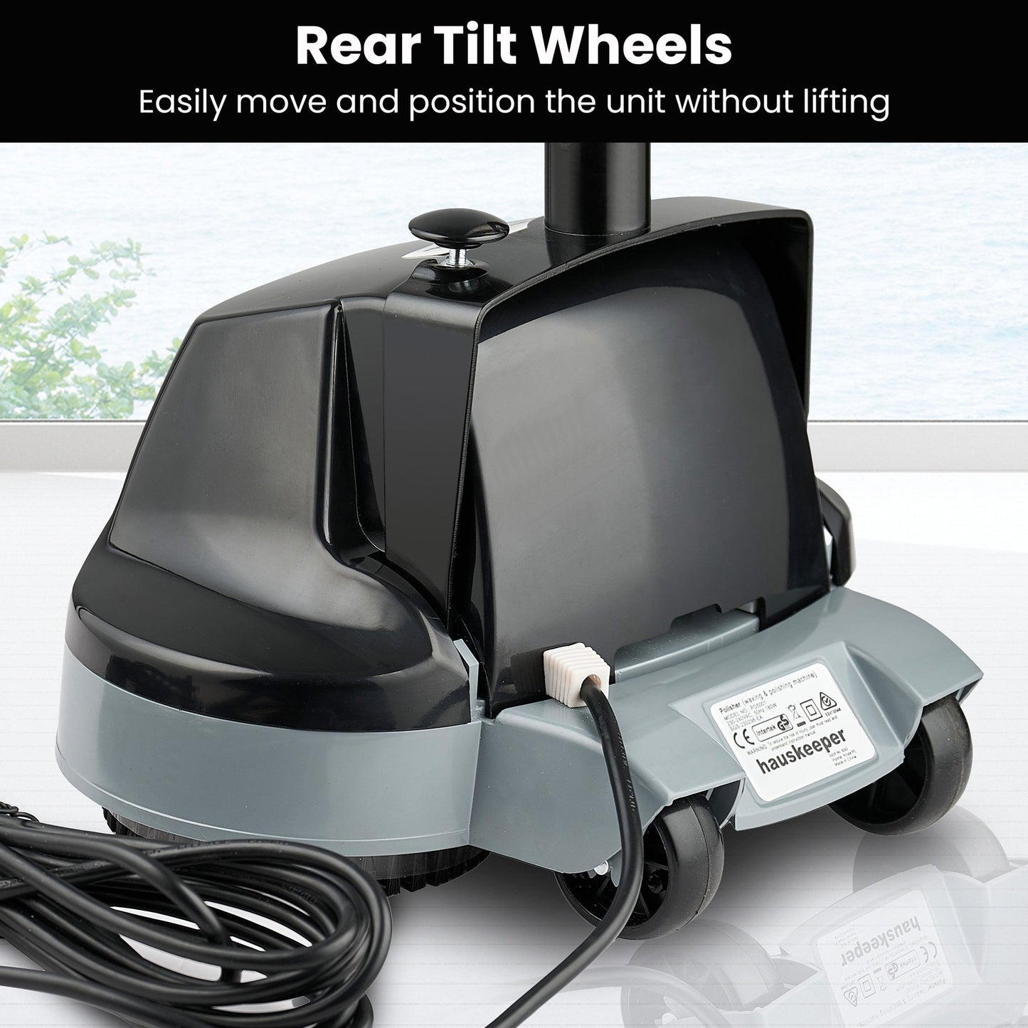 GEN2 Hauskeeper 5 in 1 Electric Floor Polisher 6M Power Cable Timber Hard Waxer Buffer Cleaner Black 240V