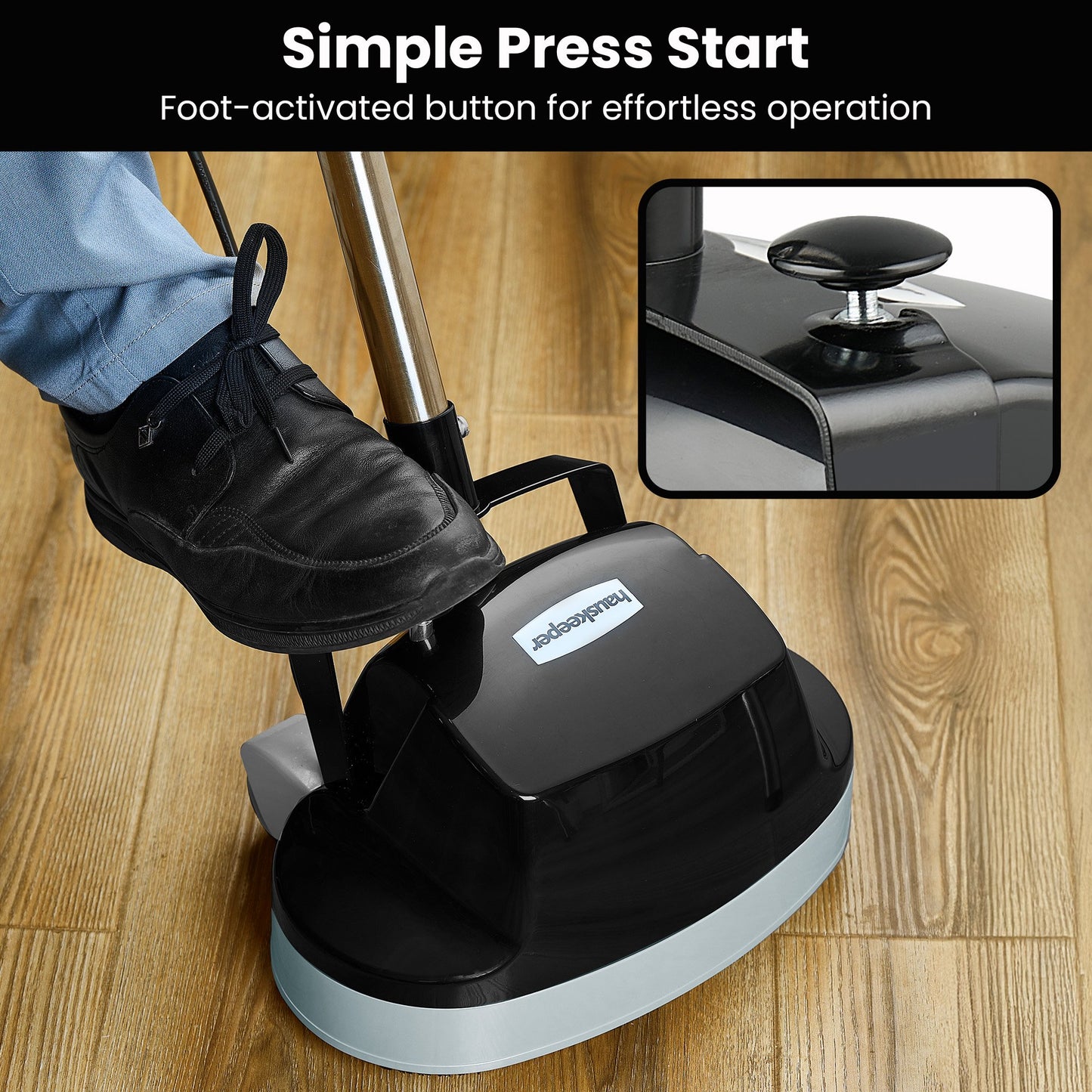 GEN2 Hauskeeper 5 in 1 Electric Floor Polisher 6M Power Cable Timber Hard Waxer Buffer Cleaner Black 240V