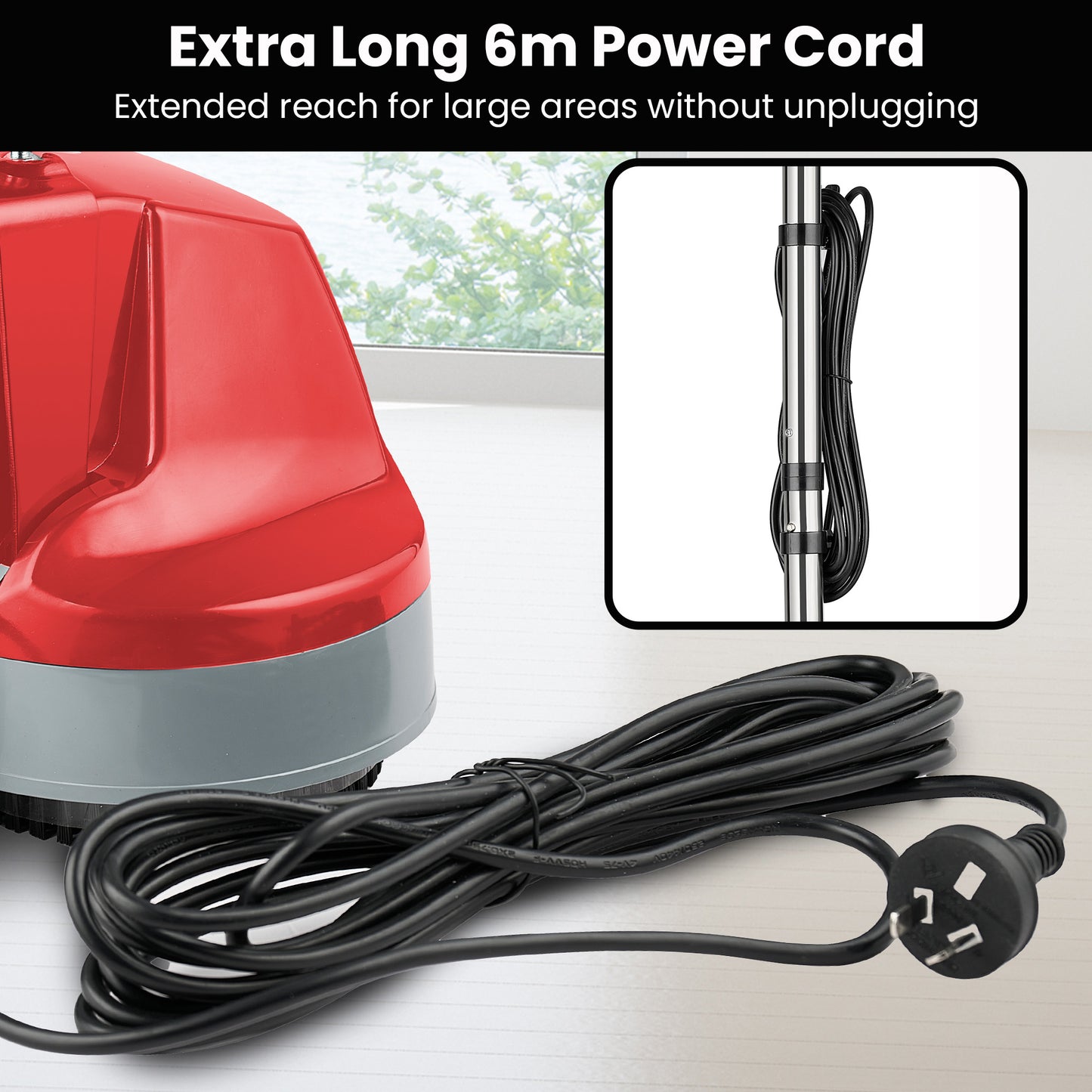 Hauskeeper 5 in 1 Electric 240V Floor Polisher with 6M Power Cable Timber Hard Waxer Buffer Cleaner Red