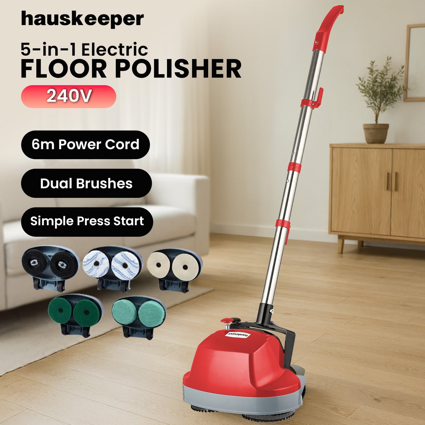 Hauskeeper Electric Floor Polisher Timber Hard Waxer Buffer Cleaner