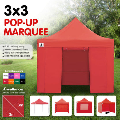 Wallaroo 3x3 Marquee - Pop Up Gazebo - Red