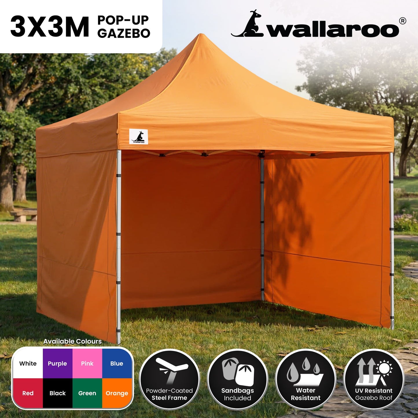 Wallaroo 3x3 PopUp Orange Gazebo Marquee Outdoor Tent