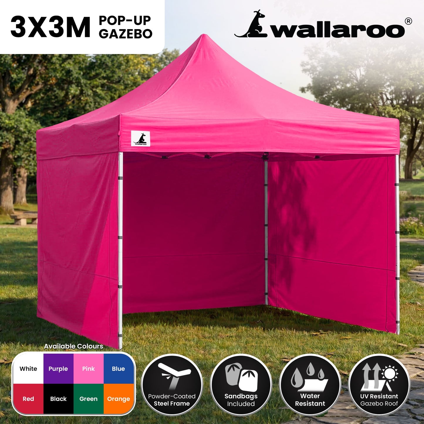 Wallaroo 3x3 PopUp Pink Gazebo Marquee Outdoor Tent