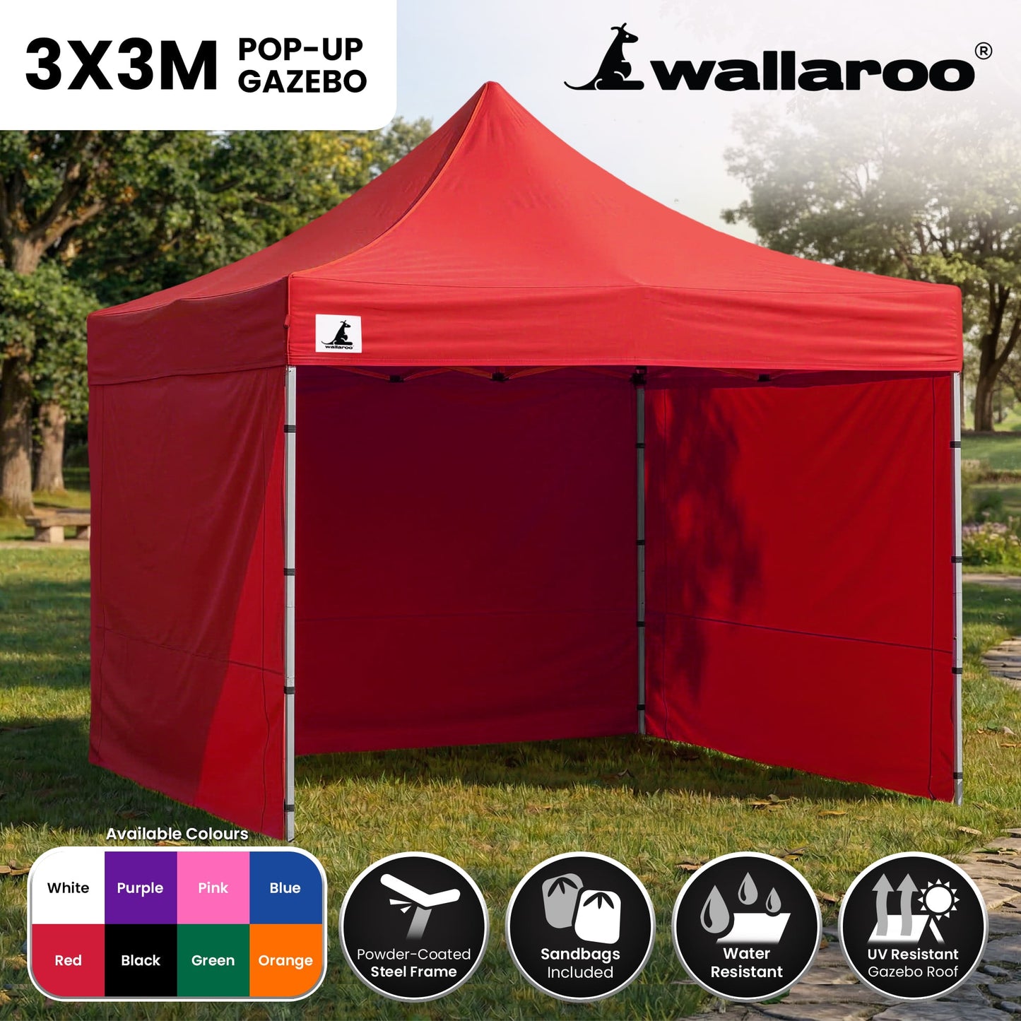 Wallaroo 3x3 PopUp Red Gazebo Marquee Outdoor Tent
