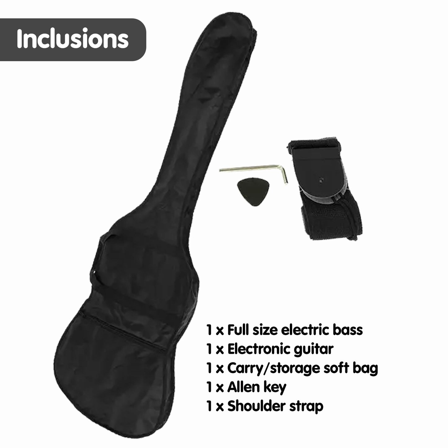Karrera 39in Electric Guitar Bass Tuner Music 4-String Instrument Full Size Black