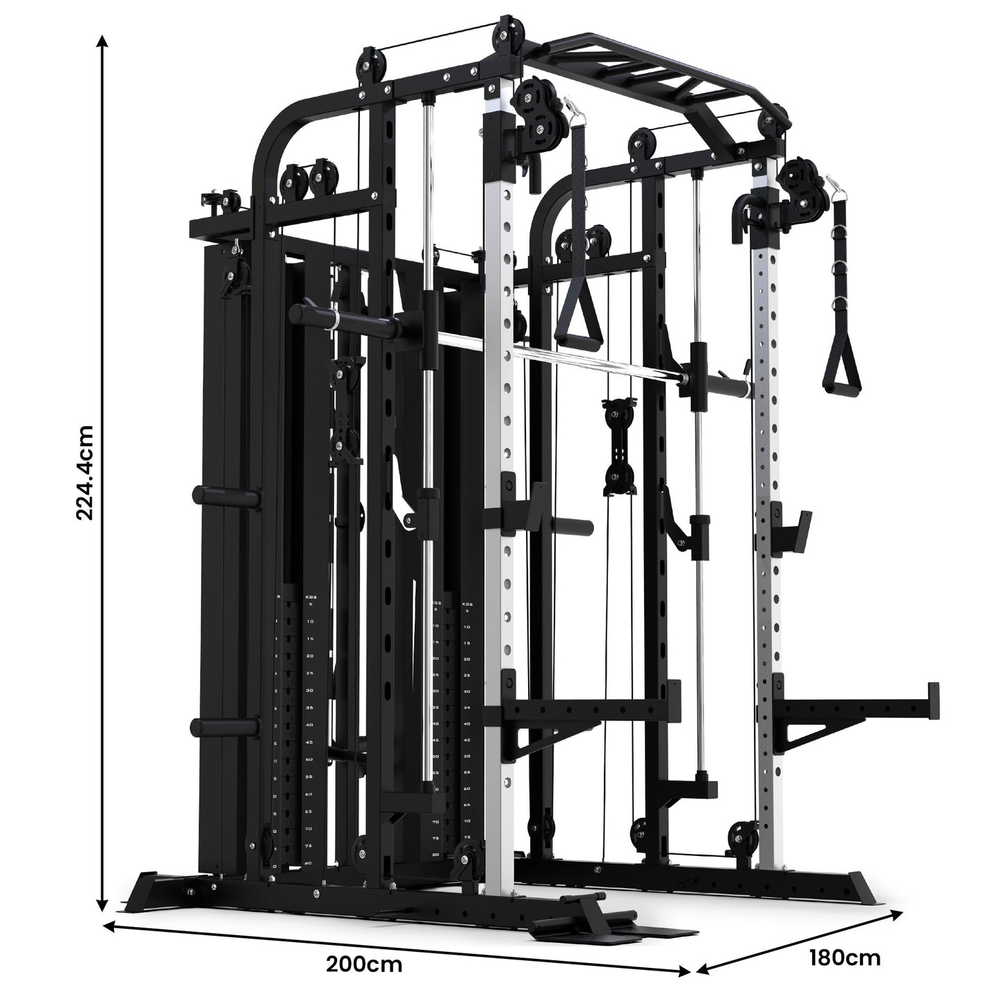 Powertrain 938B Multi-Function Smith Machine Gym Station 160KG Dual Weight Stack Power Rack Cable Heavy-Duty Steel Frame