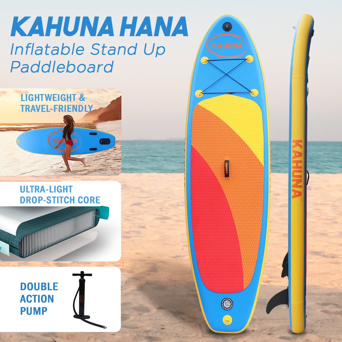 Kahuna Hana 10FT Inflatable Stand Up Paddle Board iSUP Package Adjustable Paddle, Pump, Backpack & Leash