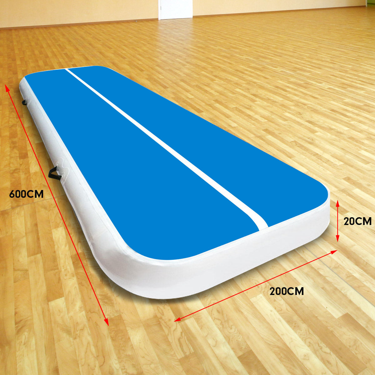 Powertrain Airtrack 20cm Thick 6m x 2m Inflatable Gymnastics Tumbling Mat Air Track - Blue