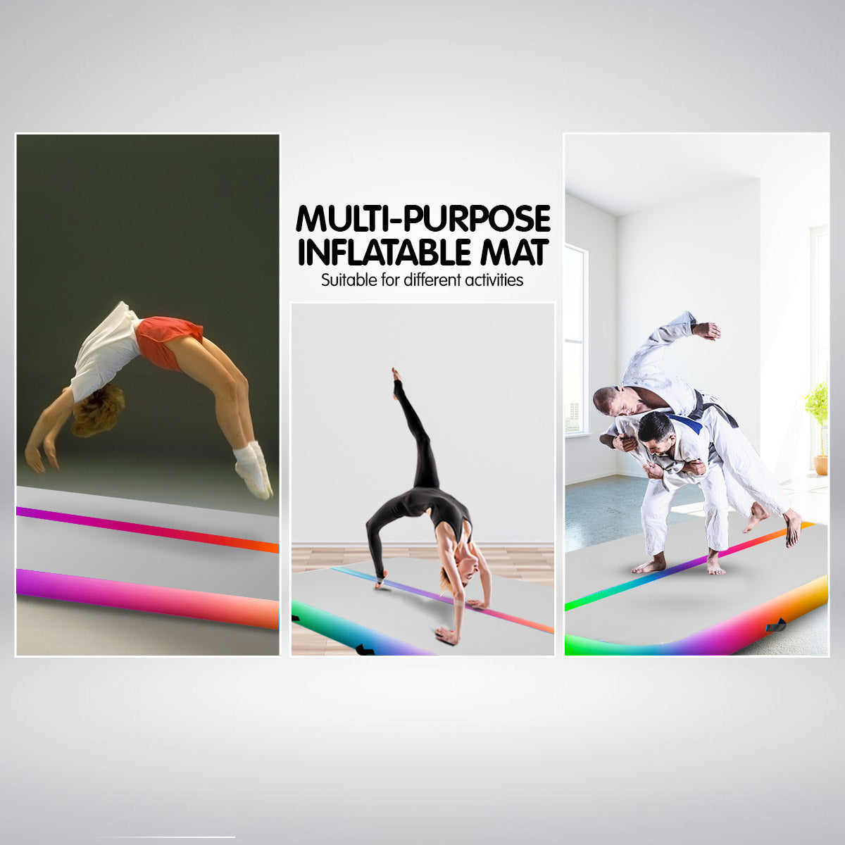 Powertrain Airtrack 20cm Thick 4m x 1m Inflatable Gymnastics Tumbling Mat Air Track - Rainbow
