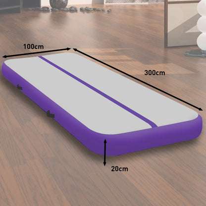 3m x 1m Air Track Inflatable Tumbling Mat Gymnastics - Purple Grey