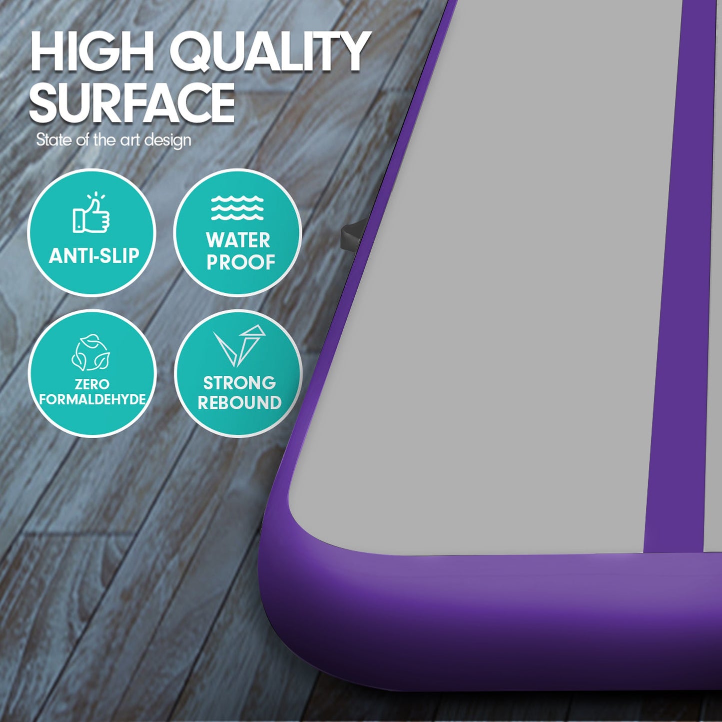 Powertrain Airtrack 20cm Thick 5m x 1m Inflatable Gymnastics Tumbling Mat Air Track - Purple