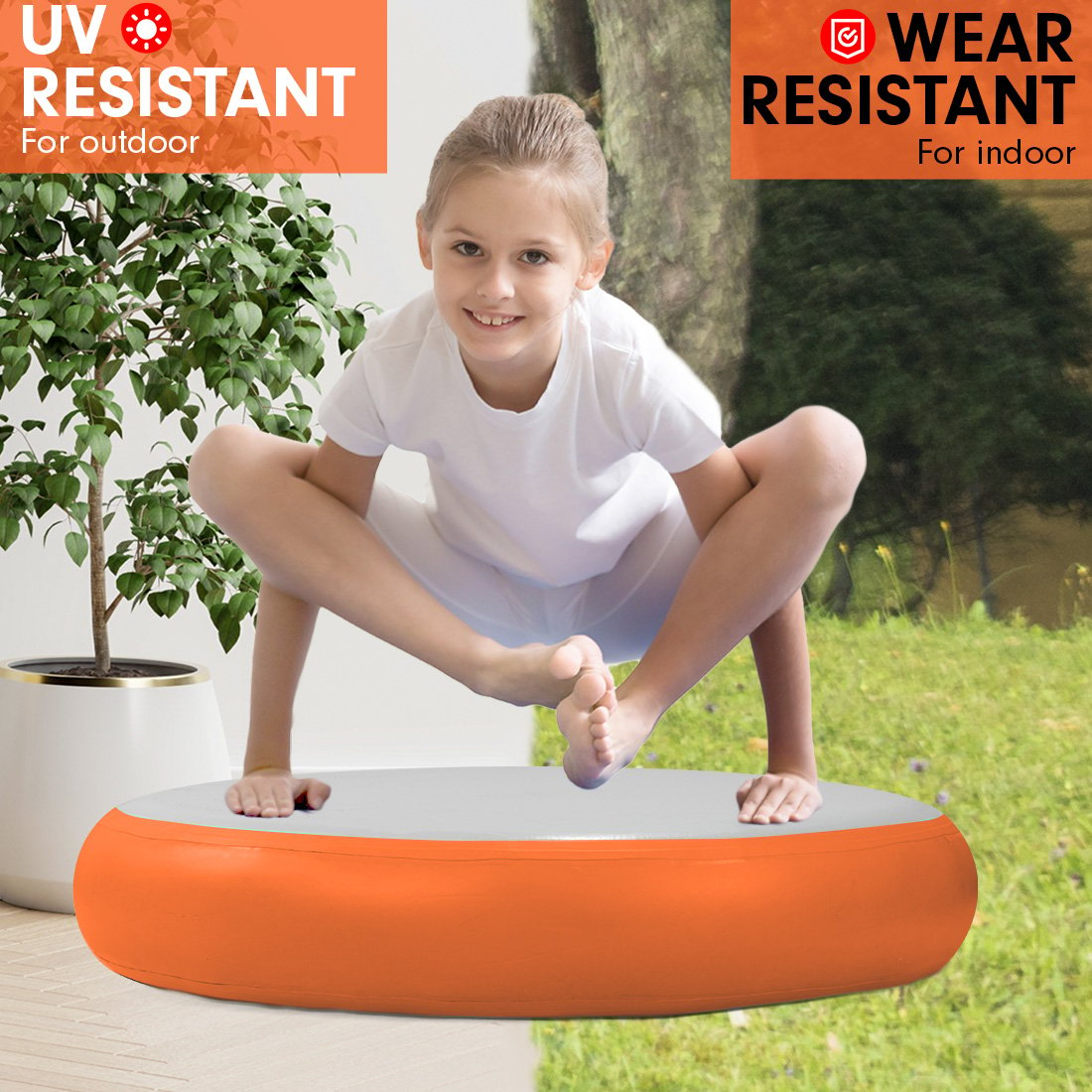1m Air Track Spot Round Inflatable Gymnastics Tumbling Mat Pump Orange