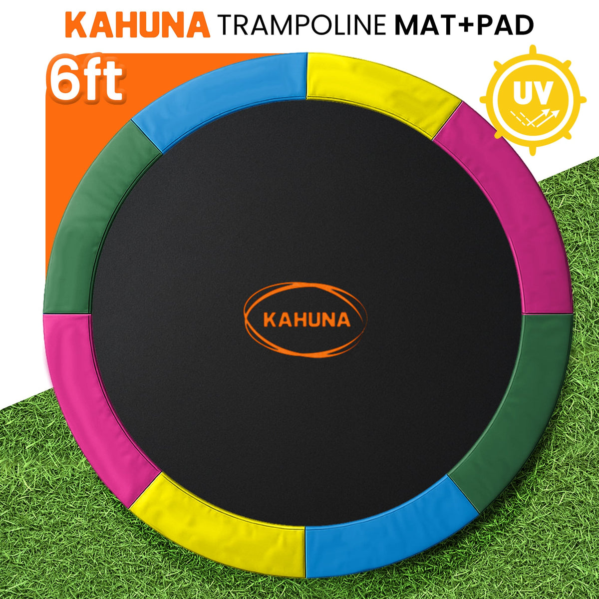 Kahuna 6ft Trampoline Replacememnt Safety Pad Cover and Spring Jumping Bounce Mat Rainbow