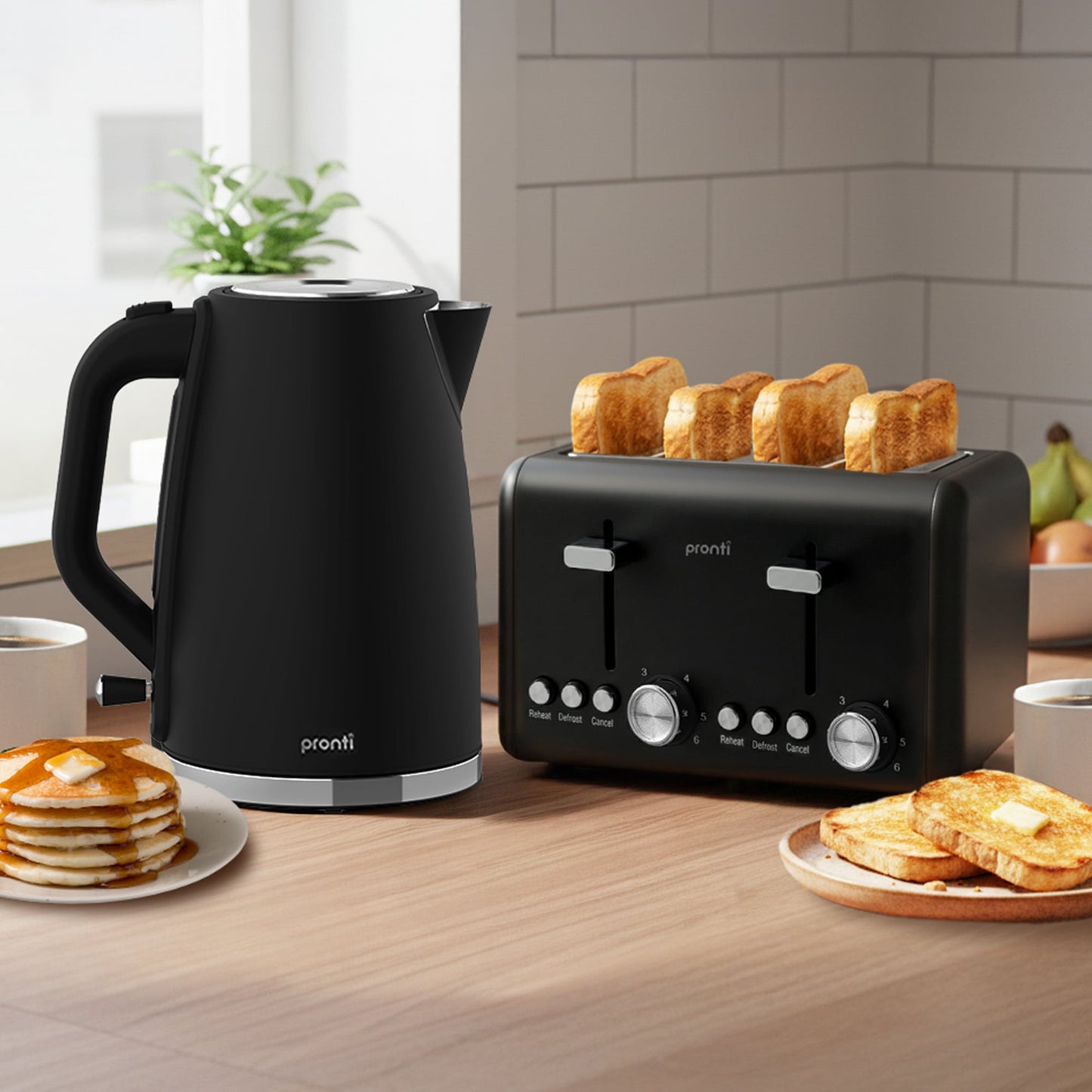 Pronti Silver Noir Collection 4 Slice Toaster and Kettle Bundle