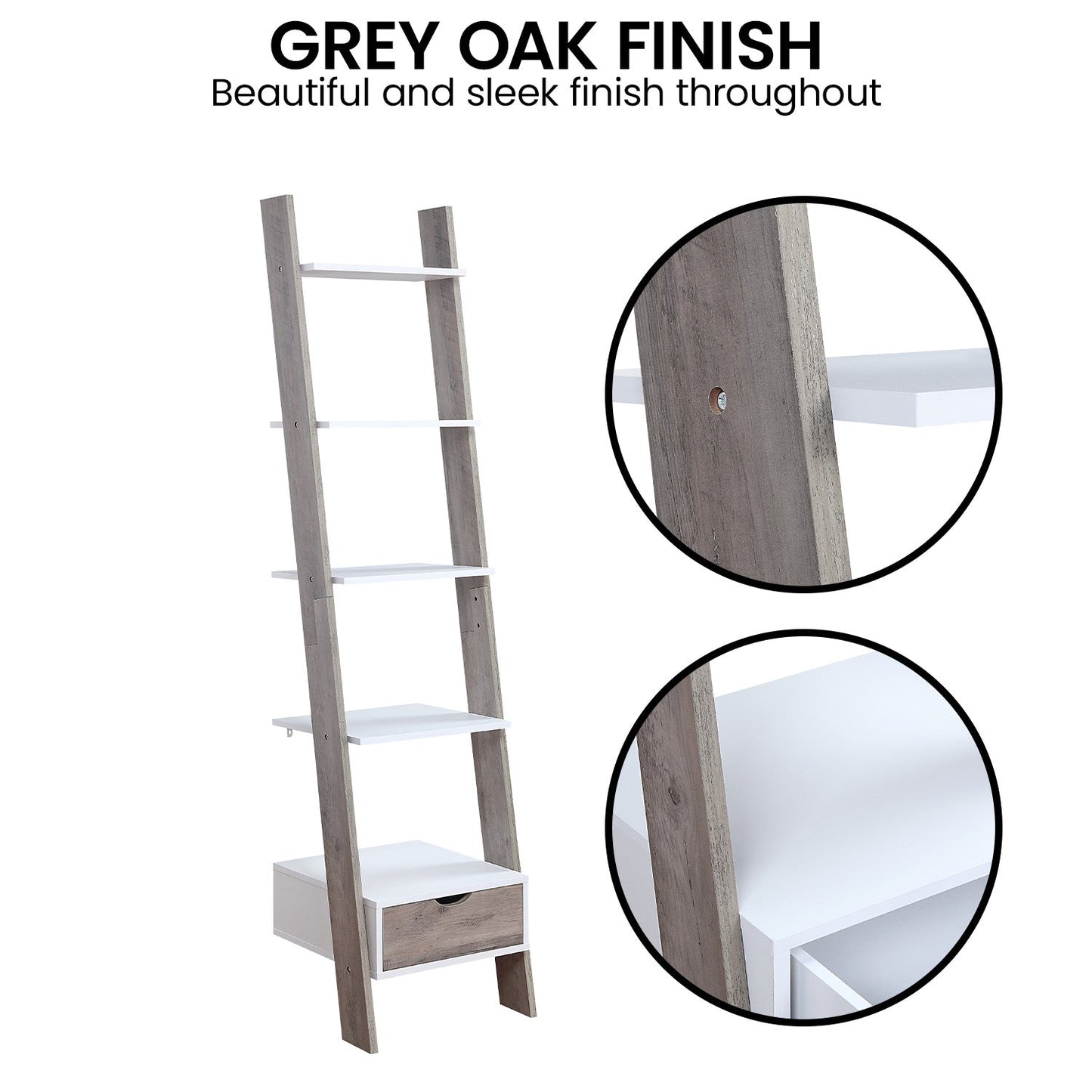 Sarantino Mira 5-Tier Ladder Shelf - White and Grey Oak