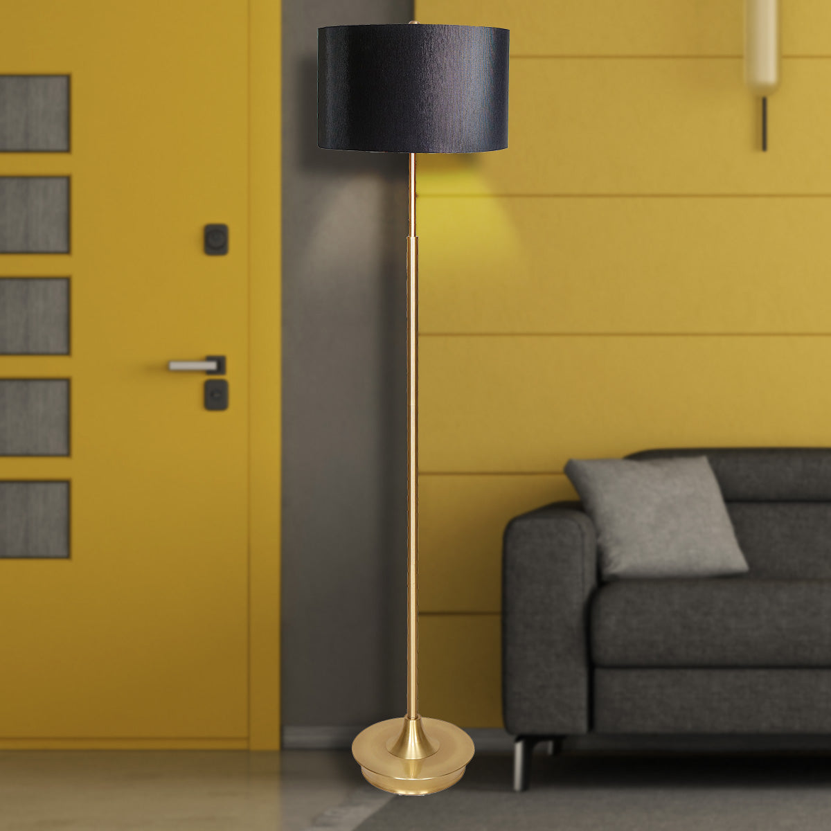 Sarantino Metal Floor Lamp Brushed Brass Finish with White Shade