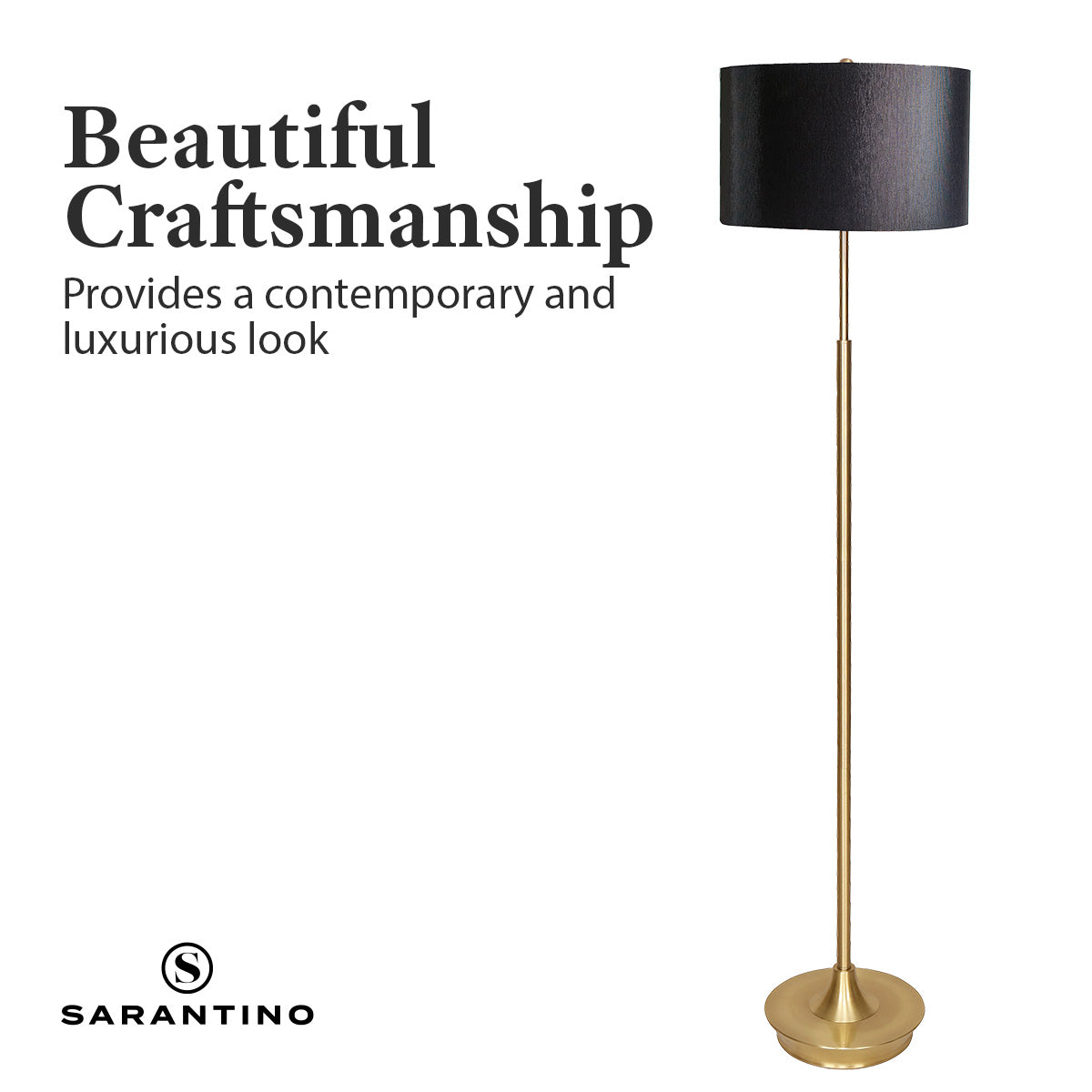 Sarantino Metal Floor Lamp Brushed Brass Finish with White Shade