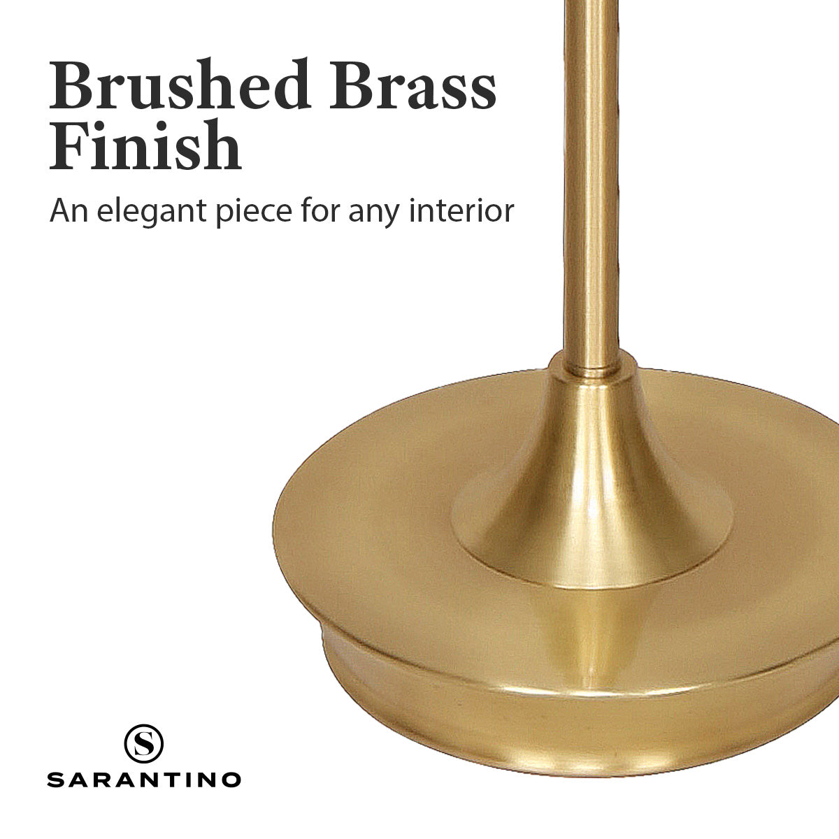 Sarantino Metal Floor Lamp Brushed Brass Finish with White Shade