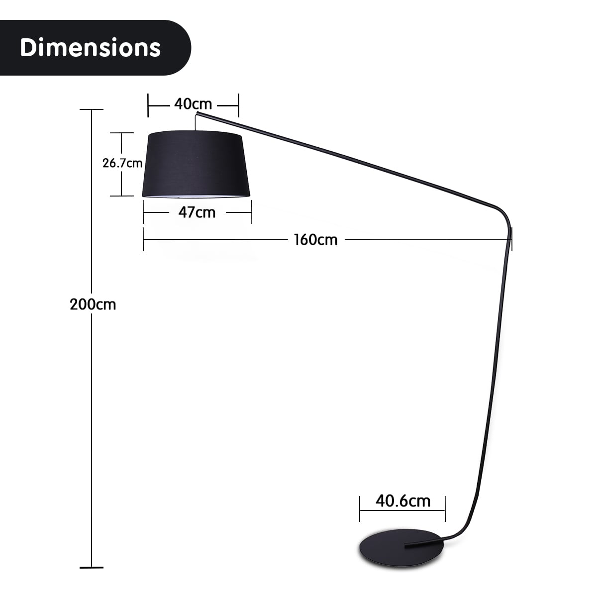 Sarantino Black Metal Arc Floor Lamp with Linen Taper Shade, Mid-Century Modern Tall Standing Light for Living Room