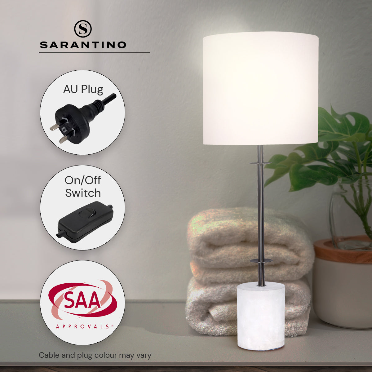 Sarantino Concrete Metal Desk Table Lamp Linen Drum Shade - Off-White
