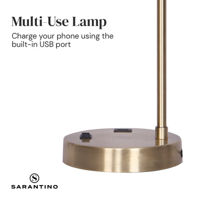 Sarantino Task Lamp with USB Charging Port Antique Metal Brass Finish