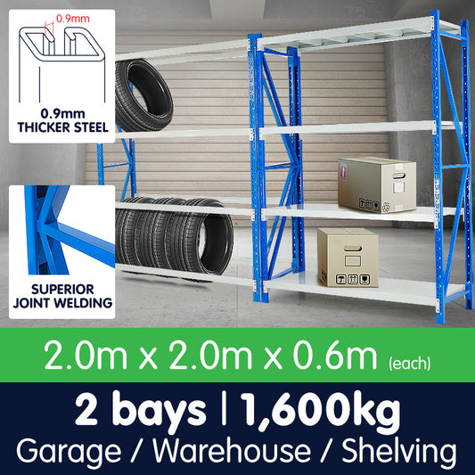 2 Bay Garage Storage Steel Rack Long Span Shelving 2m-wide
