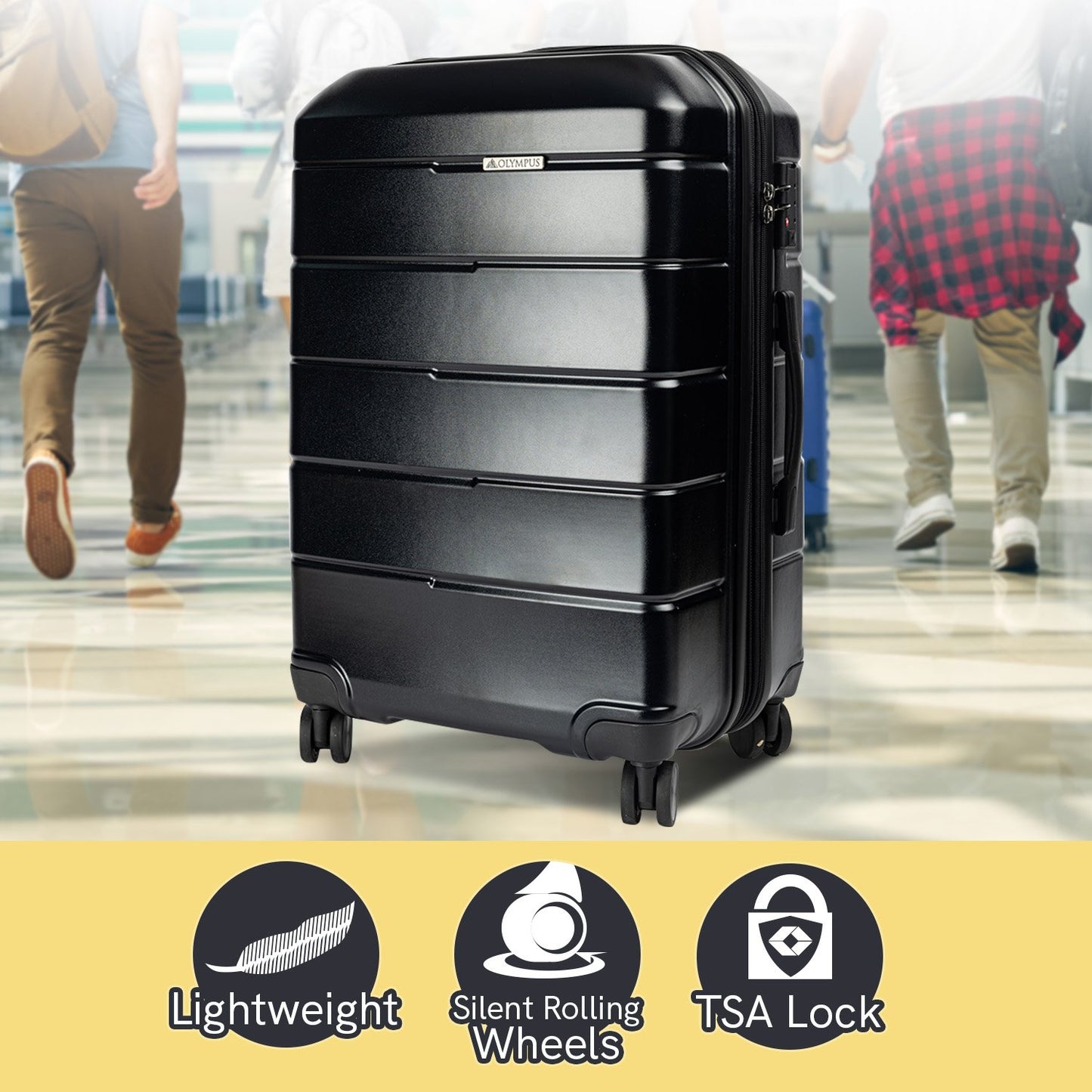 Olympus 3PC Artemis Luggage Set Hard Shell Suitcase ABS+PC Jet Black