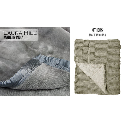 Laura Hill 600GSM Faux Mink Blanket Double-Sided Queen Size - Silver