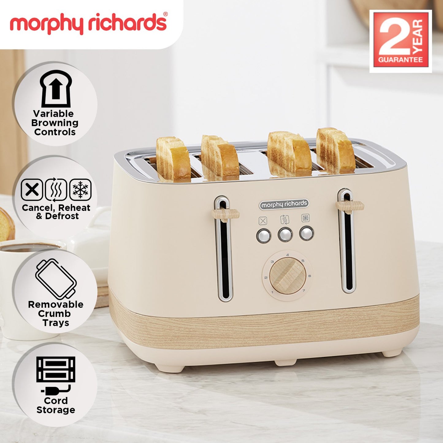 Morphy Richards Essence Scandi Kettle & Toaster Set with 1.7L Kettle 360 Swivel Base Deep Slots & Browning Control