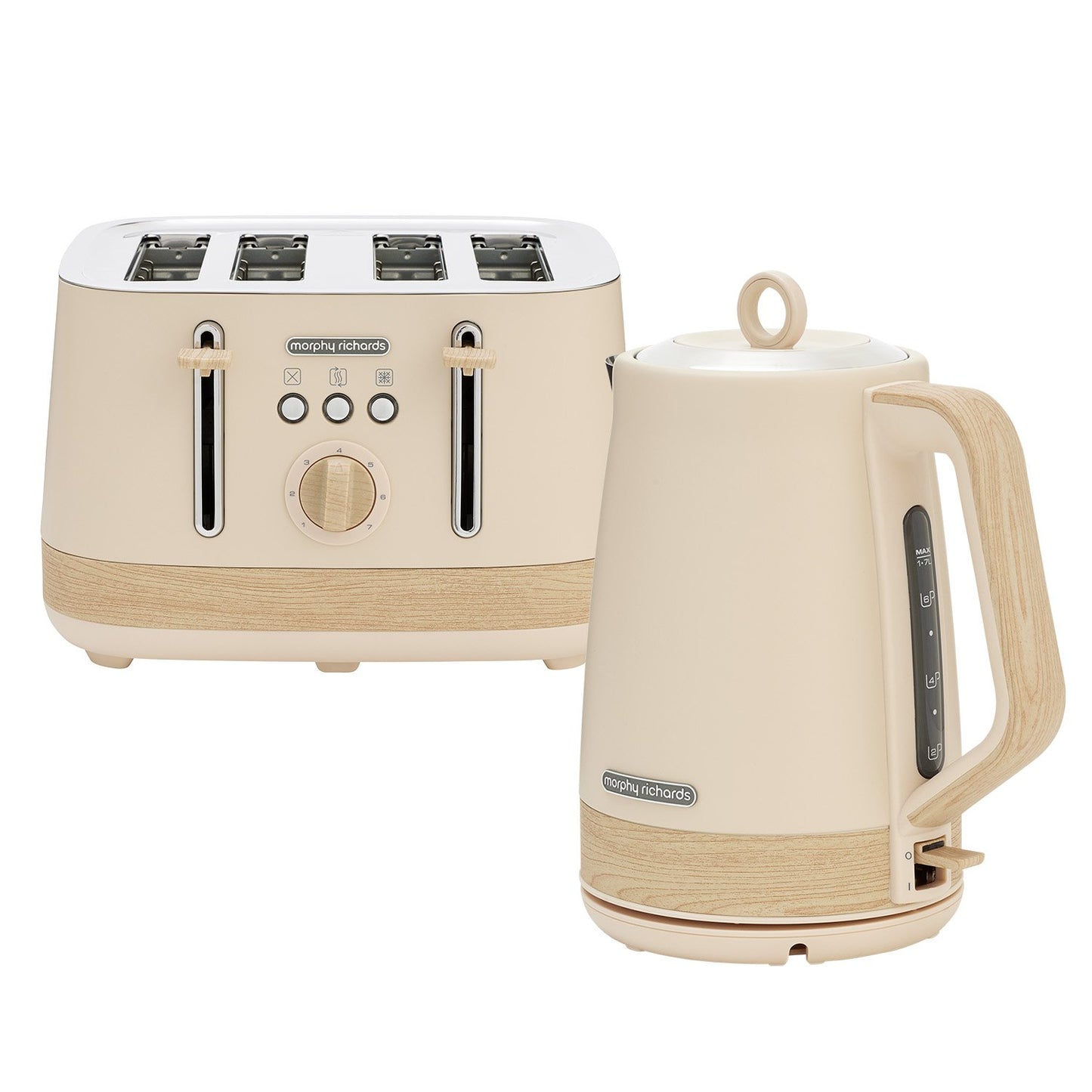 Morphy Richards Essence Scandi Kettle & Toaster Set with 1.7L Kettle 360 Swivel Base Deep Slots & Browning Control