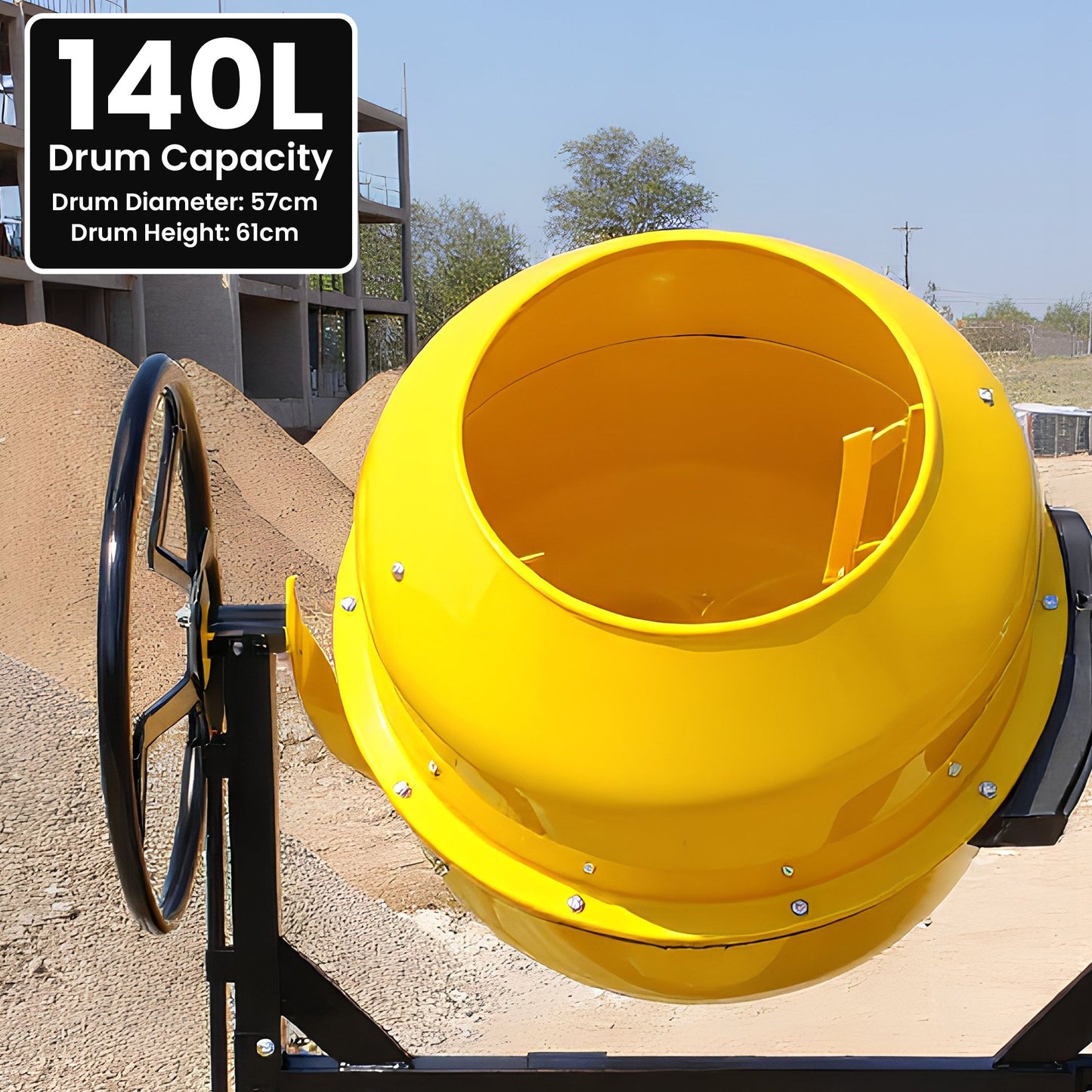 Kartrite Portable 140L Concrete Cement Mixer Sand Gravel Dual Mix Blades & Tipper Lock 550W Heavy Duty Rubber Wheels