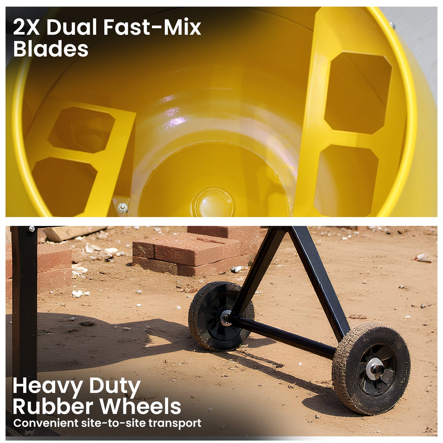 Kartrite Portable 140L Concrete Cement Mixer Sand Gravel Dual Mix Blades & Tipper Lock 550W Heavy Duty Rubber Wheels
