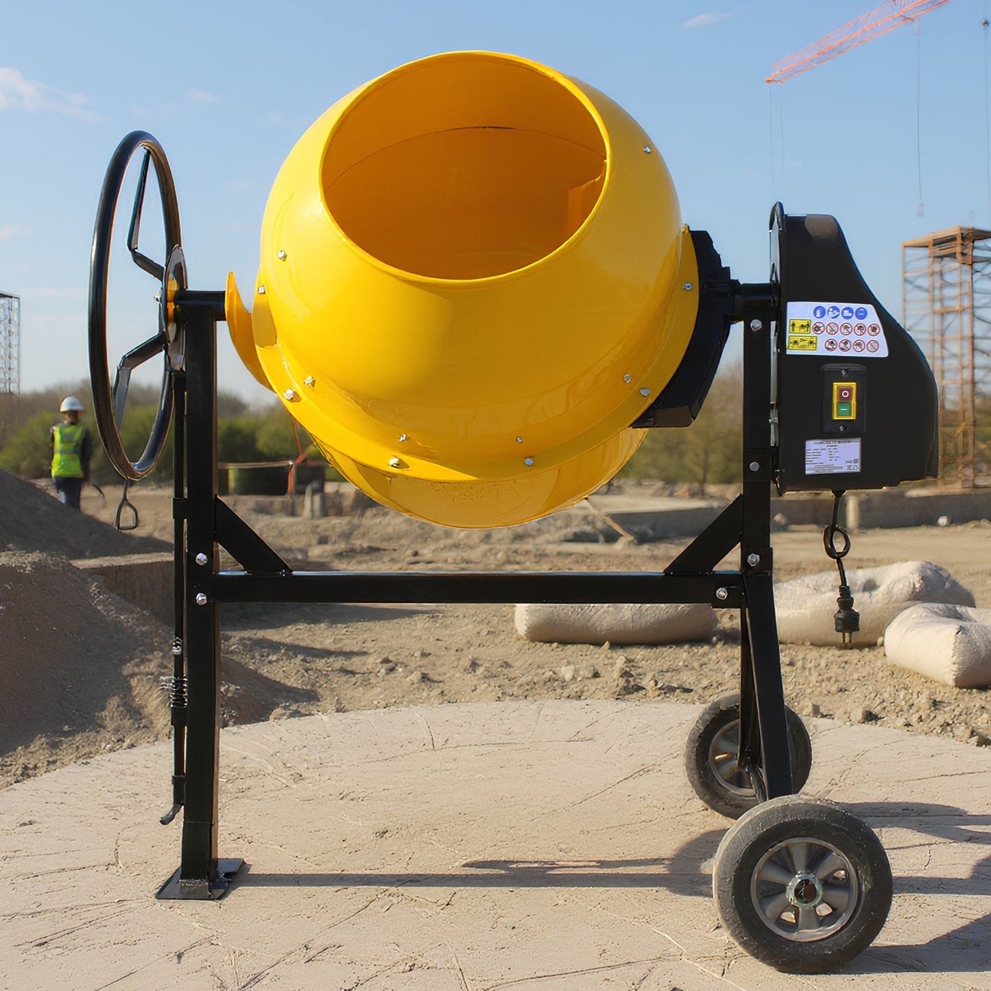 Kartrite Portable 200L Concrete Cement Mixer Sand Gravel Dual Mix Blades & Tipper Lock 850W Heavy Duty Rubber Wheels