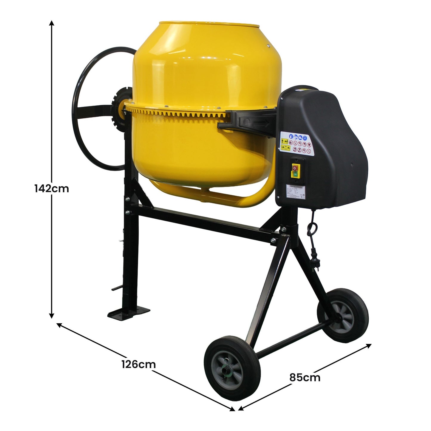 Kartrite Portable 200L Concrete Cement Mixer Sand Gravel Dual Mix Blades & Tipper Lock 850W Heavy Duty Rubber Wheels