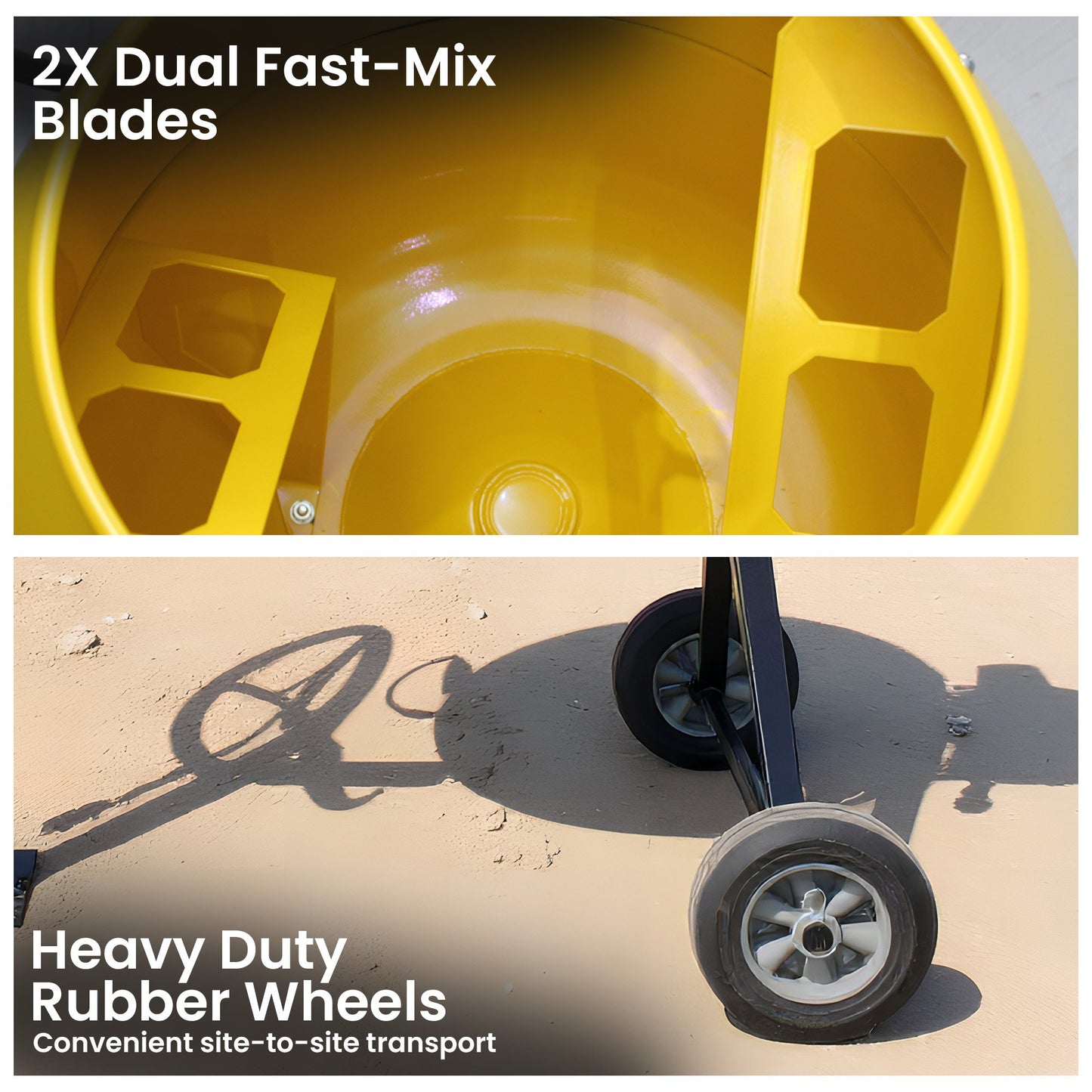 Kartrite Portable 200L Concrete Cement Mixer Sand Gravel Dual Mix Blades & Tipper Lock 850W Heavy Duty Rubber Wheels