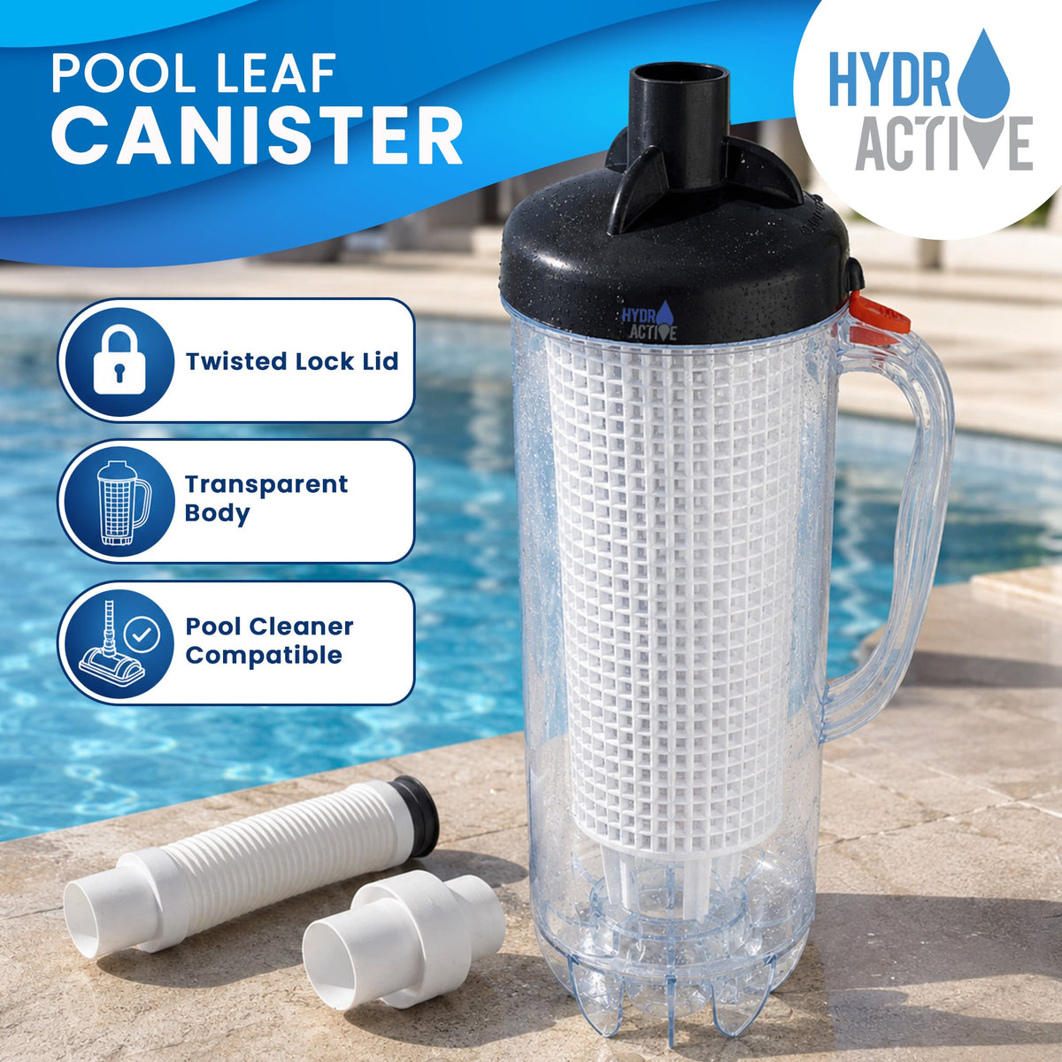 HydroActive Pool Leaf Canister Inline Debris Catcher for Suction Pool Cleaners
