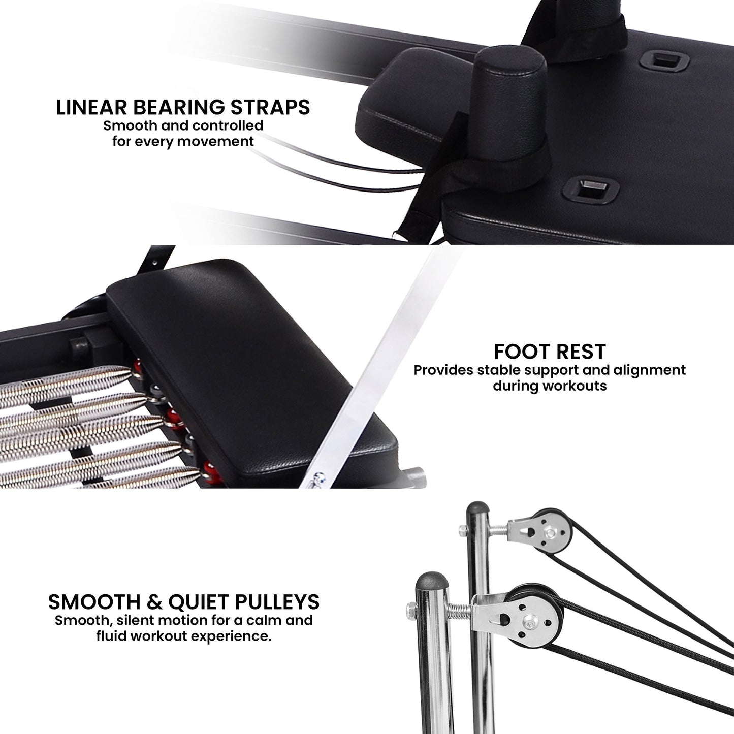 Powertrain Aria Pilates Reformer Machine Steel Foldable Home Gym Equipment Exercise Trainer Black