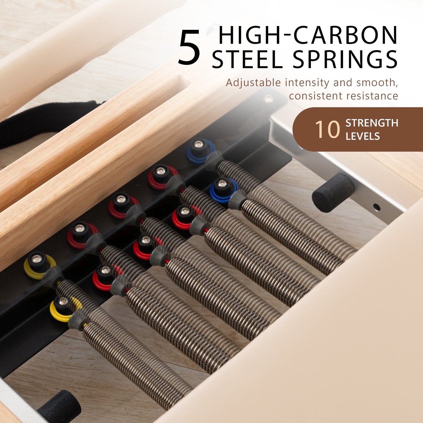 Powertrain Fitness Selina Folding Wooden Pilates Reformer in Beige with Jumpboard & Sitting Box Oak Home Gym Equipment